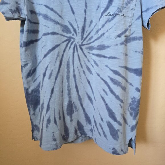 PINK Victoria's Secret Blue Tie Dye Love Pink Pocket Tee Shirt - Picture 6 of 15